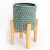23x15cm Green Planter On Wood Stand image