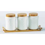 3Pc White Ceramic and Bamboo Canister Set 17x38cm image