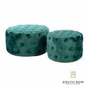 Taylor Set of 2 Velvet Pouffe Round Emerald Green image