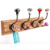 Mexican Floral Set of 4 Hooks On Wooden Base image