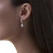Grace Kelly Pearl &amp; Clear Stone Drop Earrings image