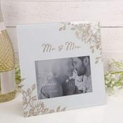 Amore Mr &amp; Mrs Pale Grey Gold Floral Frame 4×6 image