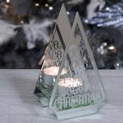 Silver Glass Christmas Tree Tealight Holder image