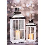 Set of 2 White Wood Lantens with Silver Tops image