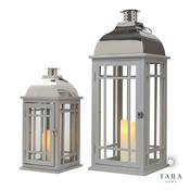 Set of 2 Julie Wooden Lanterns Grey and Chrome image