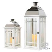 Set of 2 Julie Wooden Lanterns White &amp; Chrome image