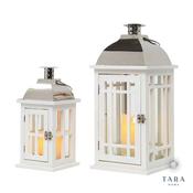 Set of 2 Julie Wooden Lantern White and Chrome image