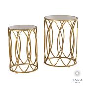 Waves Set of 2 Gold Side Tables Antique Mirror Top image