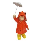 Girl in Orange Raincoat with Umbrella 27x18x46cm