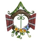 Pixie Window – Red Half Round Shutters