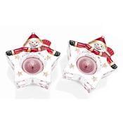 Newgrange Snowman Tea light Pair D10cm Red Candle image