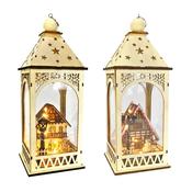 Kraft Wooden Lantern Light Up H30cm 2 Assorted image