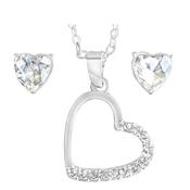 Rhodium Plated Crystal Heart Necklace/Earring Set image