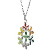 Multi Flower Pendant Rhodium Necklace image