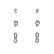 Silver CZ heart &amp; infinity trio stud ear set image