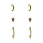 Gold Moon And Stars trio Stud Earrings Set image