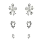 Rodium Plated Crystal Flower Heart Trio Earrings image
