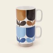 OK Set of 2 Mugs Block Flower Navy and Bark image