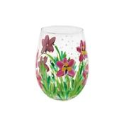 Pink Orchids Hand Painted Stemless Wine Glass image