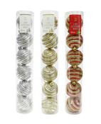 6 Pack Glitter Ribbed 60mm Baubles 3 Assorted Pack image