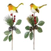 Christmas Robin Pick with Leaves 23cm 2 Assorted image