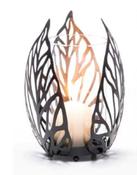 Black Metal Leaf Candle Holder with Glass Insert image