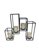 Black 4pc Tealight Candleholder with Amber Glass image