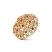 Gold Plated Round Brooch Pink &amp; Turquoise Stones image