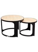 Wood and Black Metal Round Set 2 Nesting Tables image