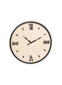 Black Round Wall Clock with Wood Face D60cm image