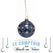 Glass Bauble Diamond Blue 8cm image