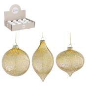 Gold Glass Bauble Onion Drop Ball 3 Assorted 10cm image
