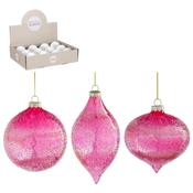 Pink Glass Bauble Onion Drop Ball 3 Assorted 10cm image