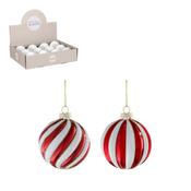 Candy Stripe Glass Baubles 2 Assorterd Red 8cm image