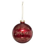 Glass Red Bauble with Joyeuses 9cm image
