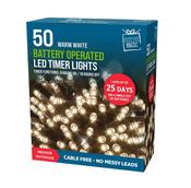 Battery 50 Timer Warm White Led Lights 3xAA