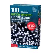 LED Lights 100 Battery Timer White 3xAA 6m Lit Len