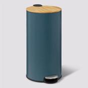 30L Round Petrol Blue Metal and Bamboo Pedal Bin image
