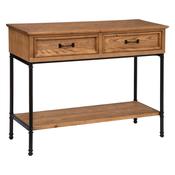 Console 2 Tier Pine Colour Black Metal Legs image