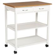 White Wood Bamboo Kitchen Trolley H87xL78xD48cm image