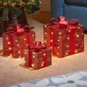 RedGold Braid Faux Gift Boxes Set of 3 LED LG image