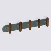 5 Hook Wall Fixture Green Metal and Wood L40cm image