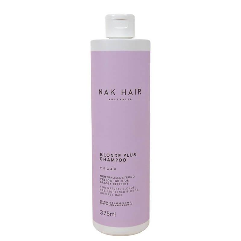 NAK Blonde Plus Shampoo 375ml for Natural Blonde, Pre-lightened Blonde or Grey Hair - Neutralizes Yellow, Gold or Brassy Reflects, Vegan, Sulphate & Paraben Free