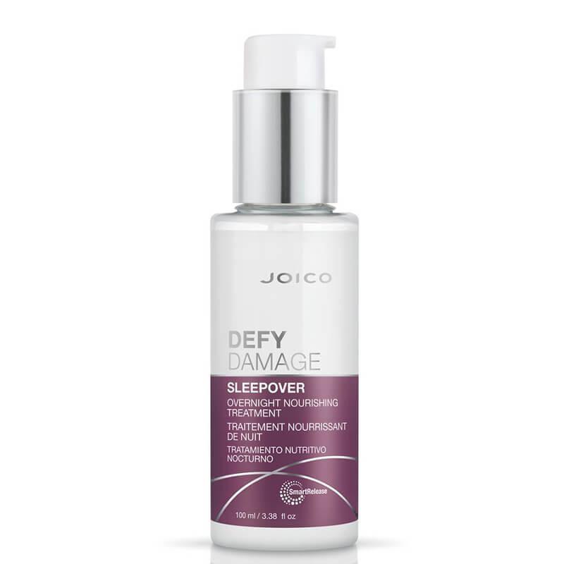 Joico Defy Damage Sleepover Overnight Treatment 100ml for Damaged Hair, Nourishing, Repairs, and Boosts Shine. Image Features: Defy Damage, Sleepover, Overnight Nourishing Treatment, SmartRelease