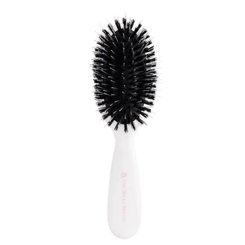 The Belle Brush Smoothing Brush with Black Bristles and White Handle for All Hair Types