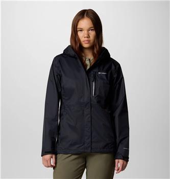 Columbia Women's Pouring Adventure III Waterproof Breathable Jacket Black Size L with Attached Adjustable Hood Zippered Pockets Packable for Hiking Walking