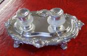 SOLD - 'Art Noveau' Style,  Silver Plate &amp; Crystal Glass Desk Tidy