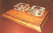 Edwardian Desk Inkwells &amp; Mahogany Pen Rest