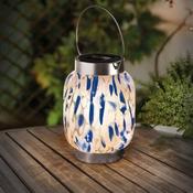 Blue &amp; White Glass Art Solar Lantern