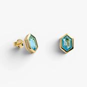 Gold toned hexagonal Aqua blue studs 38833 image